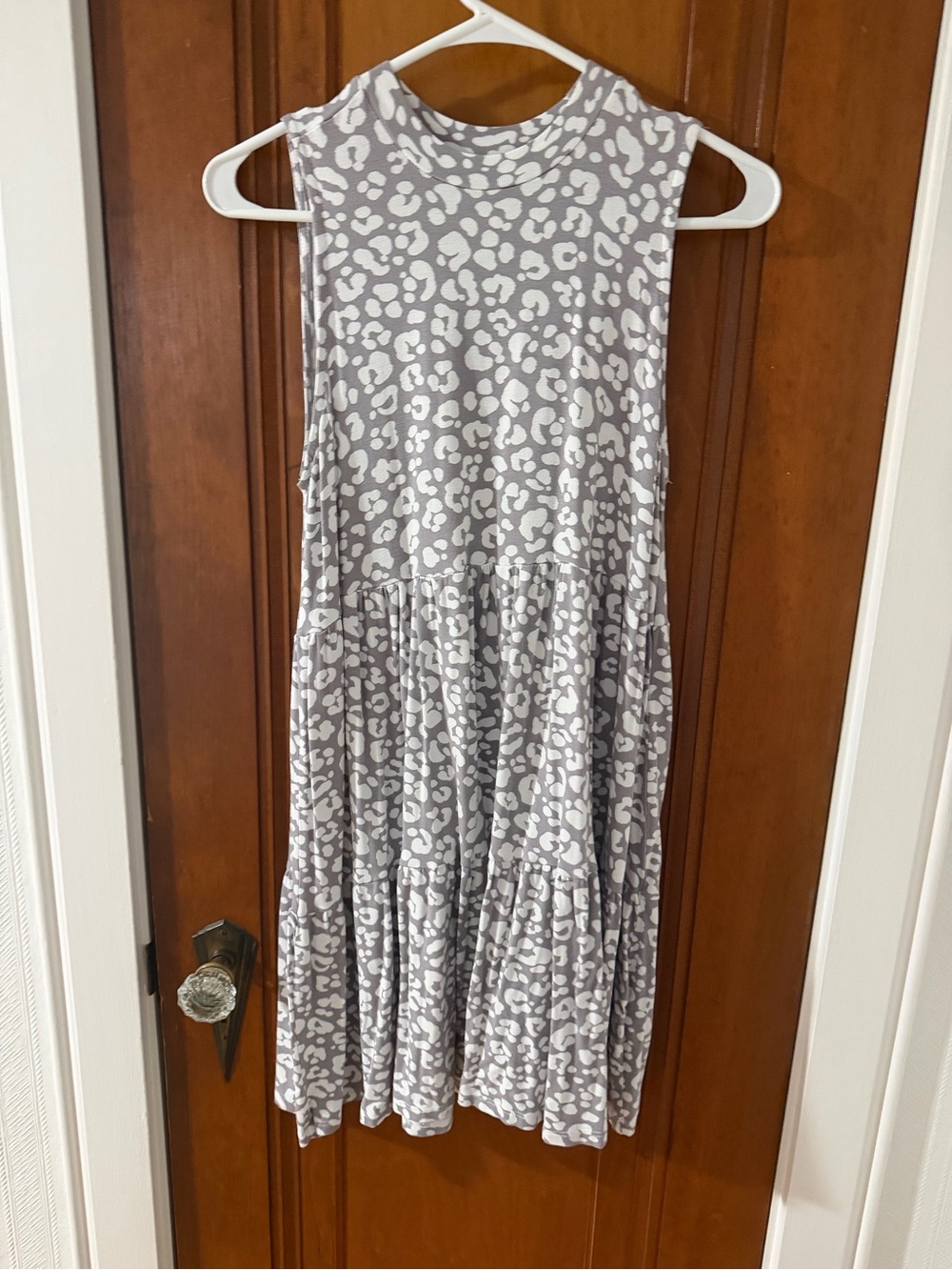 Mudpie Grey Leopard Print Sleeveless Tiered Dress